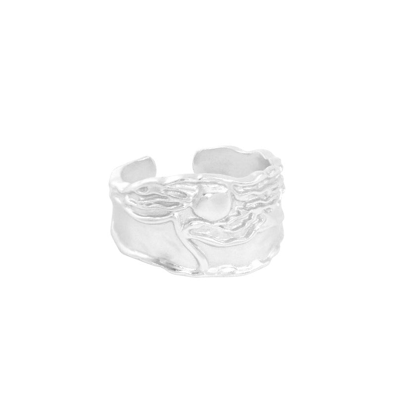 Fashion Moon Shines On The Sea 925 Sterling Silver Adjustable Ring