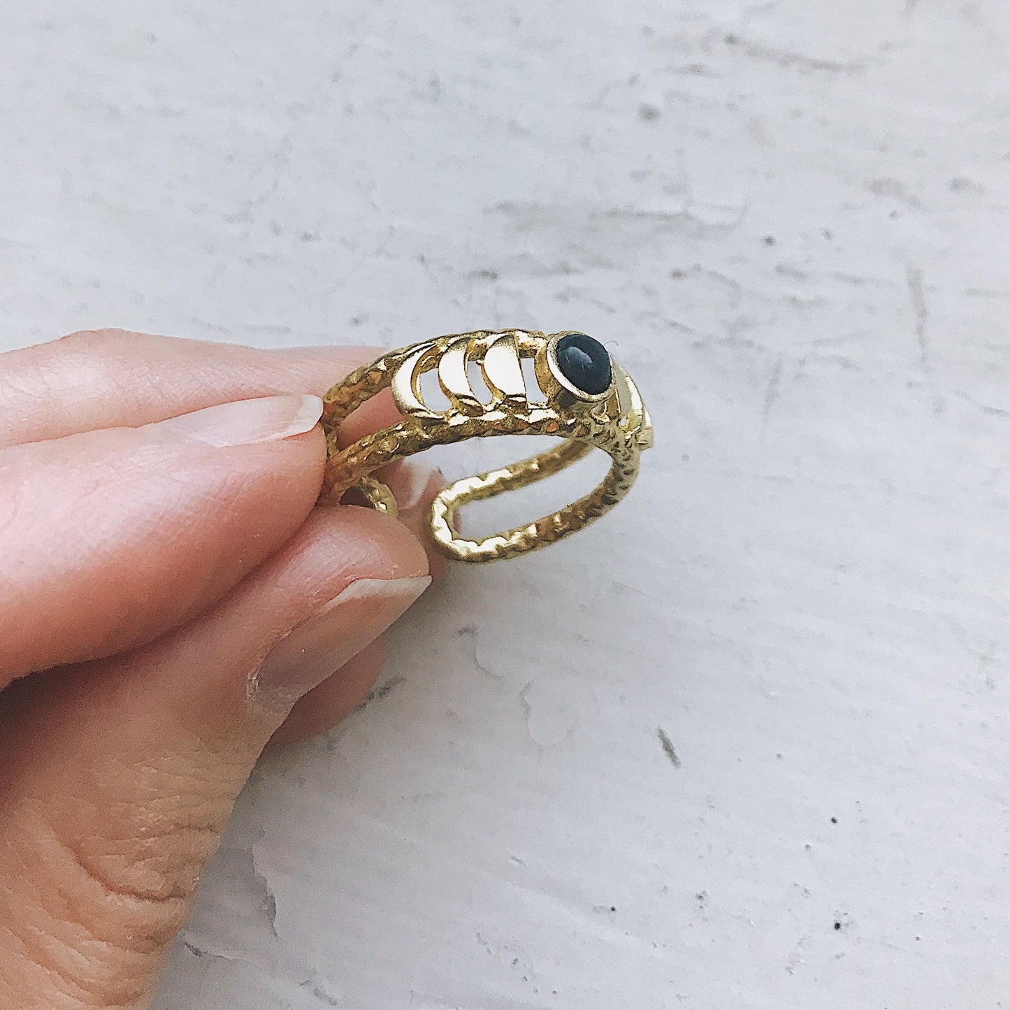 Moon Phase Ring with Black Opal