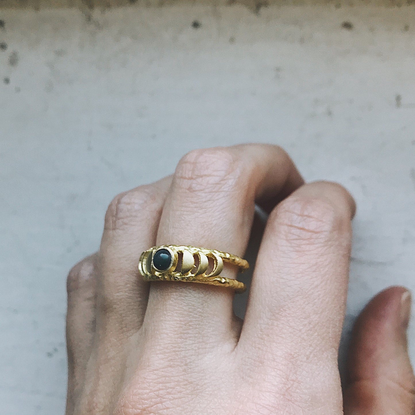 Moon Phase Ring with Black Opal