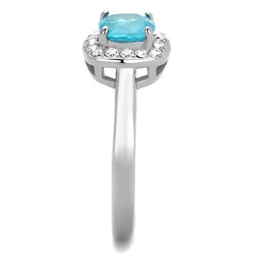 TK2161 - High polished (no plating) Stainless Steel Ring with Synthetic Synthetic Glass in Sea Blue-3